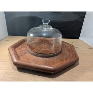 Goodwood Genuine Teak Wood Cheese Board with Glass Dome Made in Thailand Vtg MCM